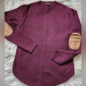 Women's Burgundy Sweater with Tan Elbow Patches